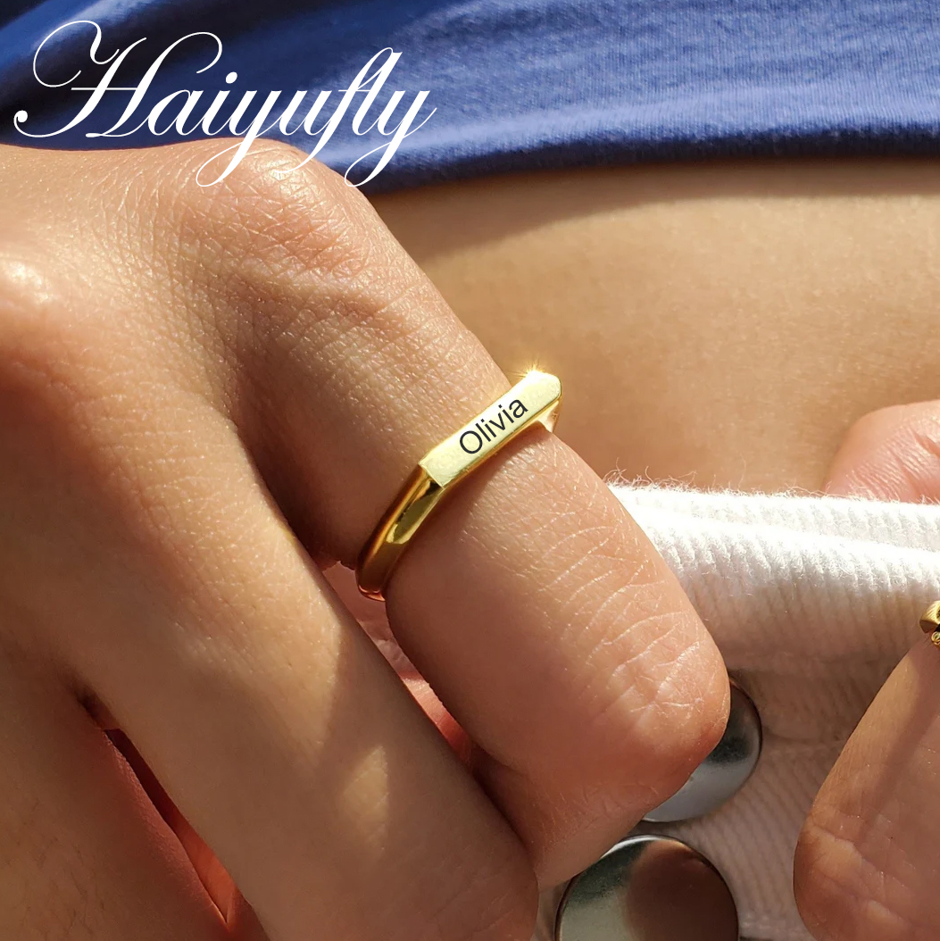 Wedding Z - Haiyufly Engrave Name Bar Ring for