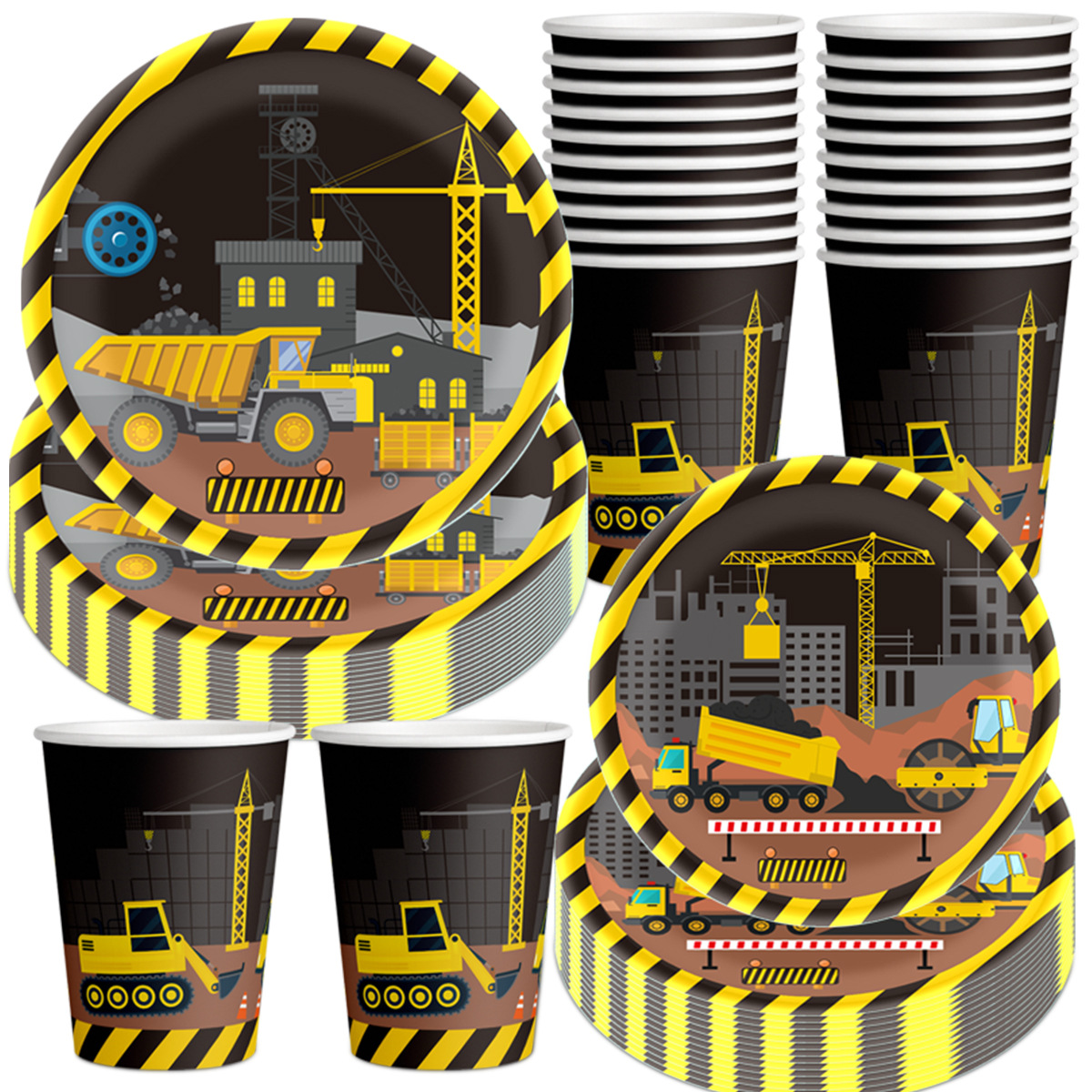 Wedding Z - Excavator Themed Plates, Paper Cups, Tissues,