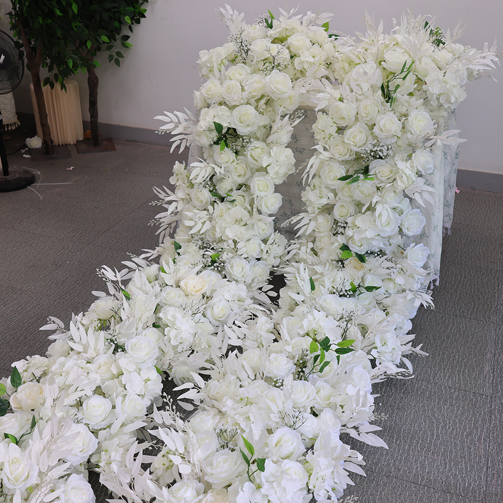 Aisle Runner White - White Rose Floral Set Wedding Table